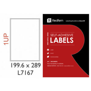 Redfern White Laser Label 1UP - 199.6 x 289mm