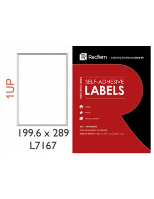 Redfern White Laser Label 1UP - 199.6 x 289mm