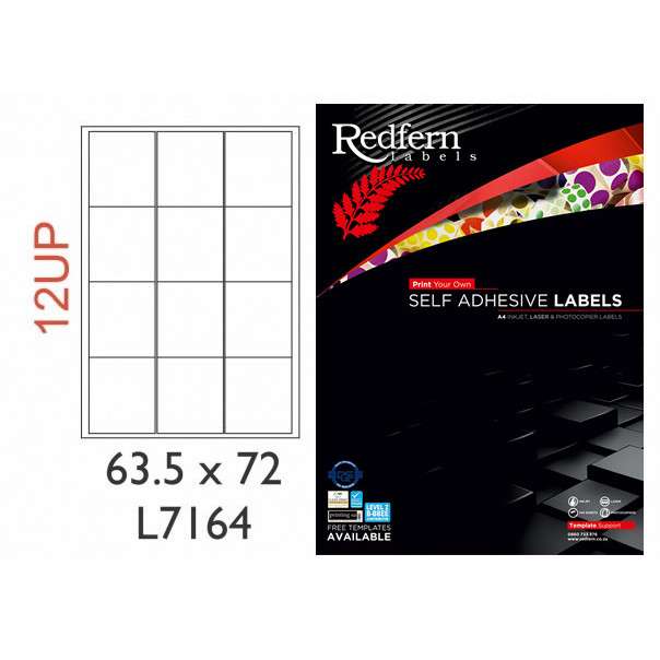 Redfern White Laser Label Landscape 12UP - 63 5 x 72mm  L7164